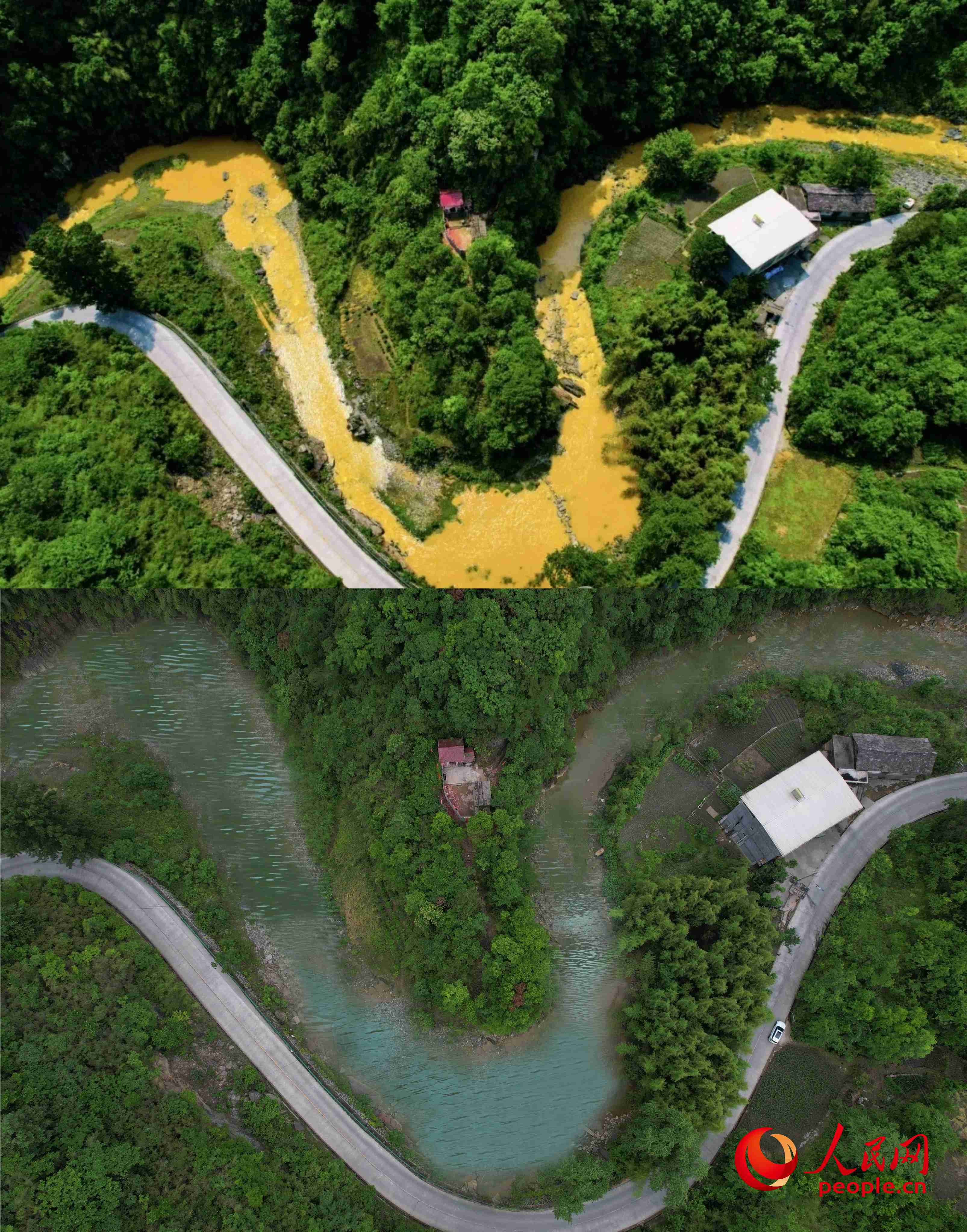 厚子河仇家湾河段治理前后。受访者供图