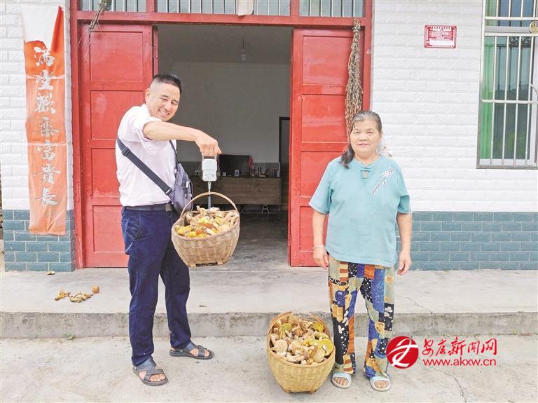 王世明正在村民家中收购鲜菇。